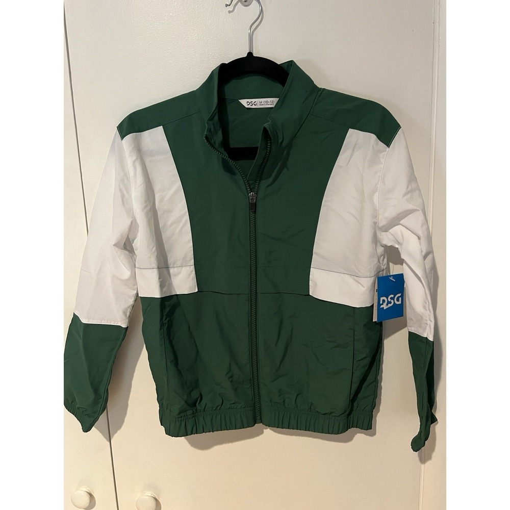 DSG Girls Woven Jacket Field Green‎ White Full Zip Windbreaker Size Medium
